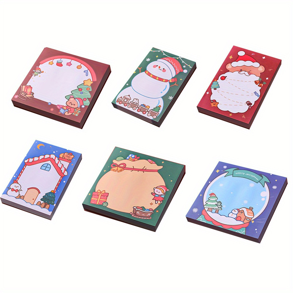 Set Of 6 Christmas-themed Memo Pads With 300 Sheets, Ideal For Students And Office Notes, Featuring Santa Claus Designs