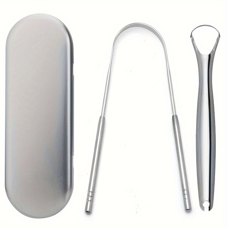 Image of 1/2/3pcs Of Tongue Scraper, Oral Care To Reduce Bad Breath, Stainless Steel U-shaped Tongue Cleaner, Spoon Tongue Scraper, Adult Safe Tongue Cleaning Tool For Men And Women