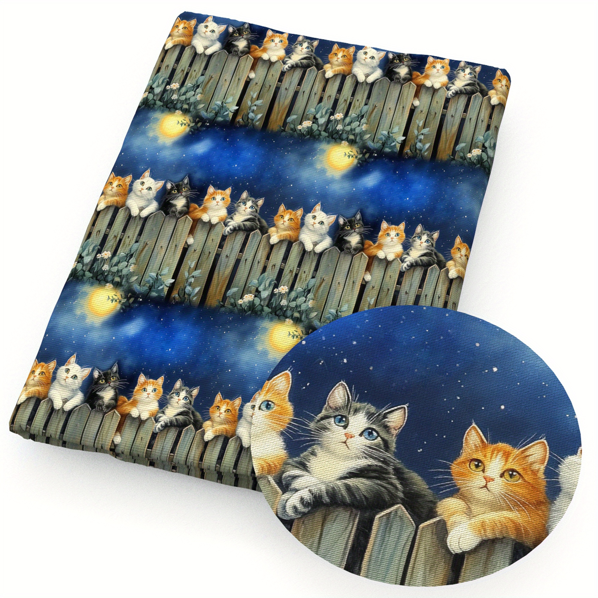 1pc Starry Sky Night Moon Cat Series Pattern Quilting Fabric-17.7x19.68inch (45x50cm) Polyester Craft Fabrics Handmade Fabric Precut For Craft
