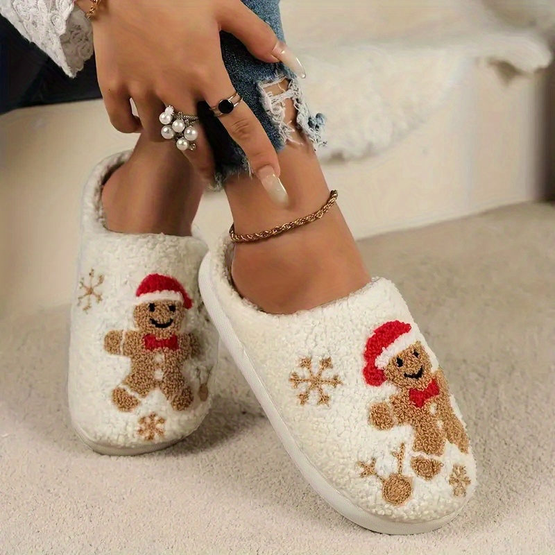 

Women's Christmas Gingerbread Cartoon Slippers, Cozy Indoor Slippers, Non-slip Fabric Slip-on Shoes With Position Print, , Hand Wash Or