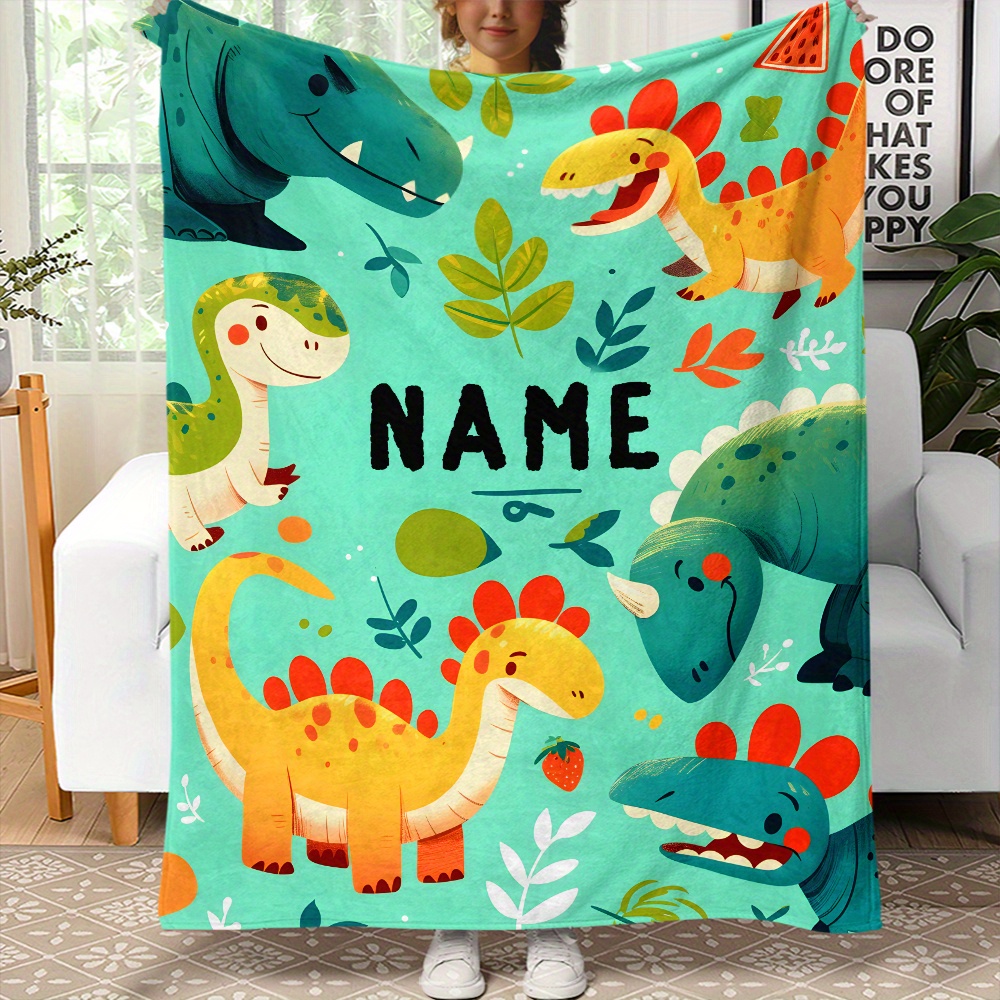 

Personalized Dinosaur Flannel Throw Blanket - Soft, Lightweight & Warm For Sofa, Bed, Travel & Camping - Custom Name Option - Perfect Gift For Parties, Christmas, Easter, Halloween