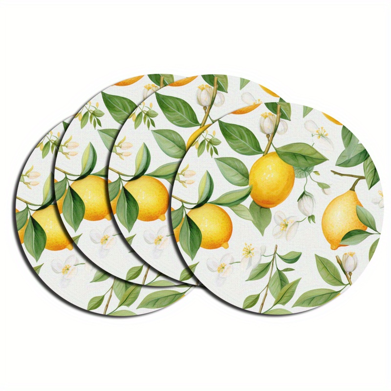 

4/6pcs Sets de Table Ronds en Lin - Motif Citrons , Sets de Table de 15 pouces, Résistants à , Faciles à Nettoyer et Durables - Parfaits pour la Décoration de la Table de à Manger, du Restaurant et de