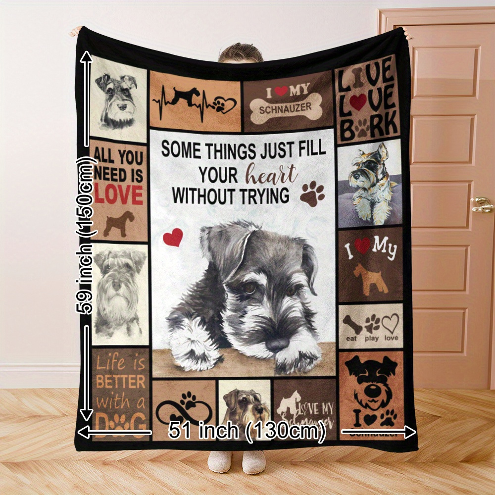 

Schnauzer Love Flannel Throw Blanket - , Pet , Contemporary Style, Soft Polyester, Warm Knitted Fabric, Ideal For Nap, Camping, Travel, Home Decor