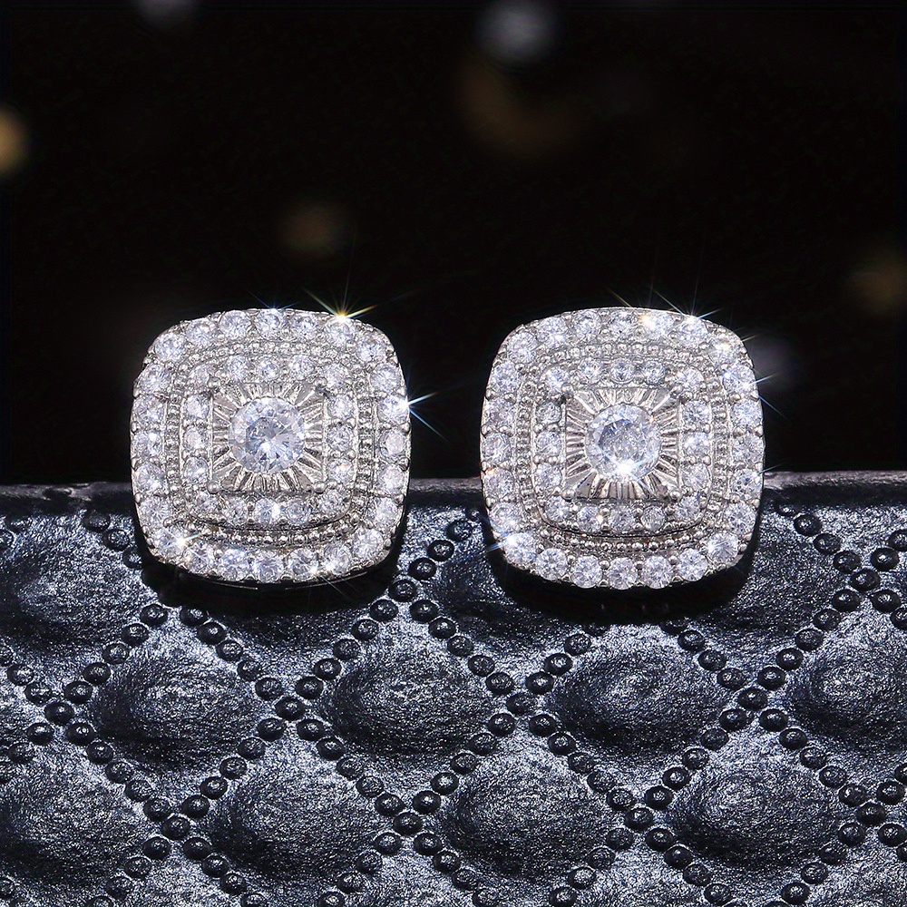 

1 Pair Of Hip Hop Micro- Zircon Earrings Luxurious Geometric Square Zircon Earrings