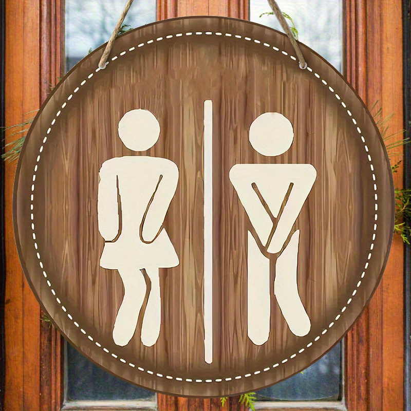 

1pc Rustic Wooden Restroom Sign, Vintage Round Gender Symbols, Simple And Stylish Toilet Door Hanging Decor, Unisex Washroom Sign For , Outdoor Decor, No Feather, No Power Required, Hanging Material