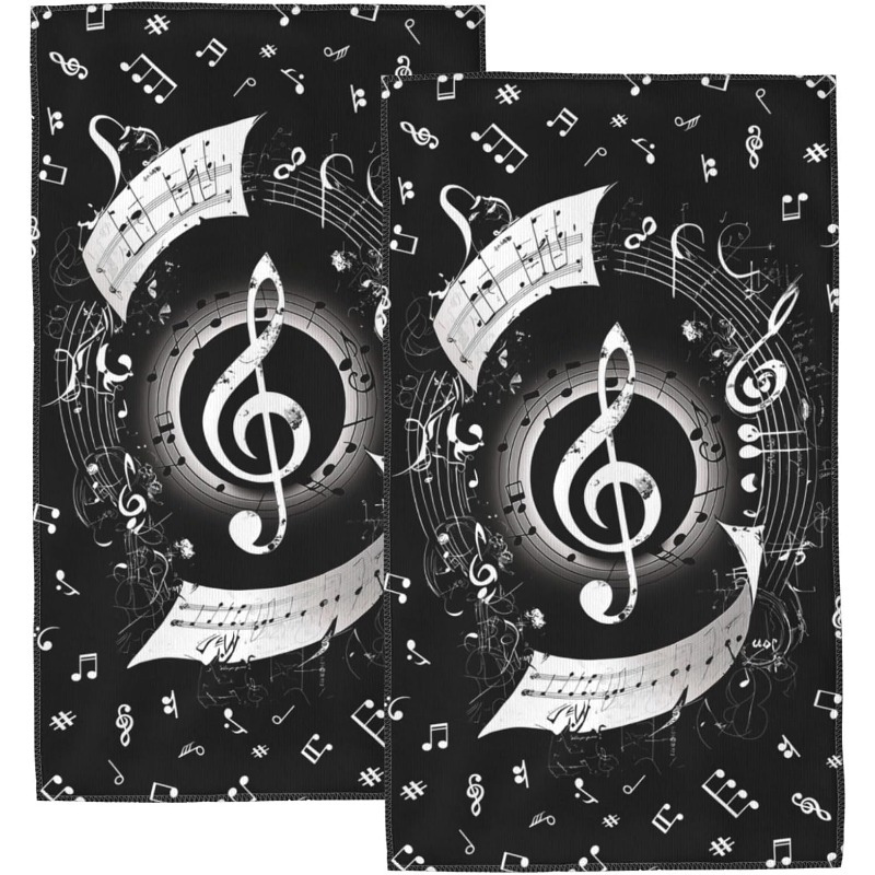 

2pcs 18*26inch Music Note Hand Towels For Bathroom Kitchen Towels Decor, Absorbent Soft