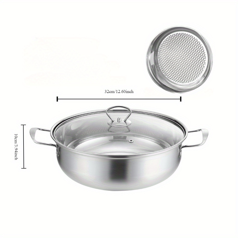 stainless steel hot pot with lid large capacity induction compatible cookware set clear soup pot for home and commercial use magnetic base for induction stovetop use no power supply needed details 8