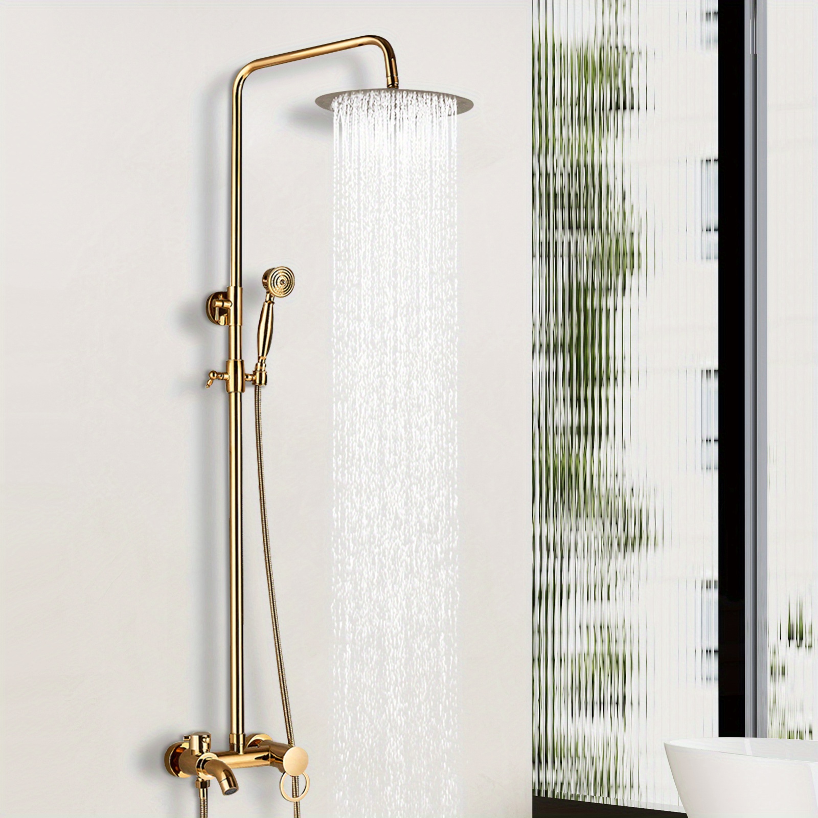Set Doccia A Pioggia Retrò - Soffione Rotondo Oro Anticato Con Doccetta E Asta Regolabile - Foto 11