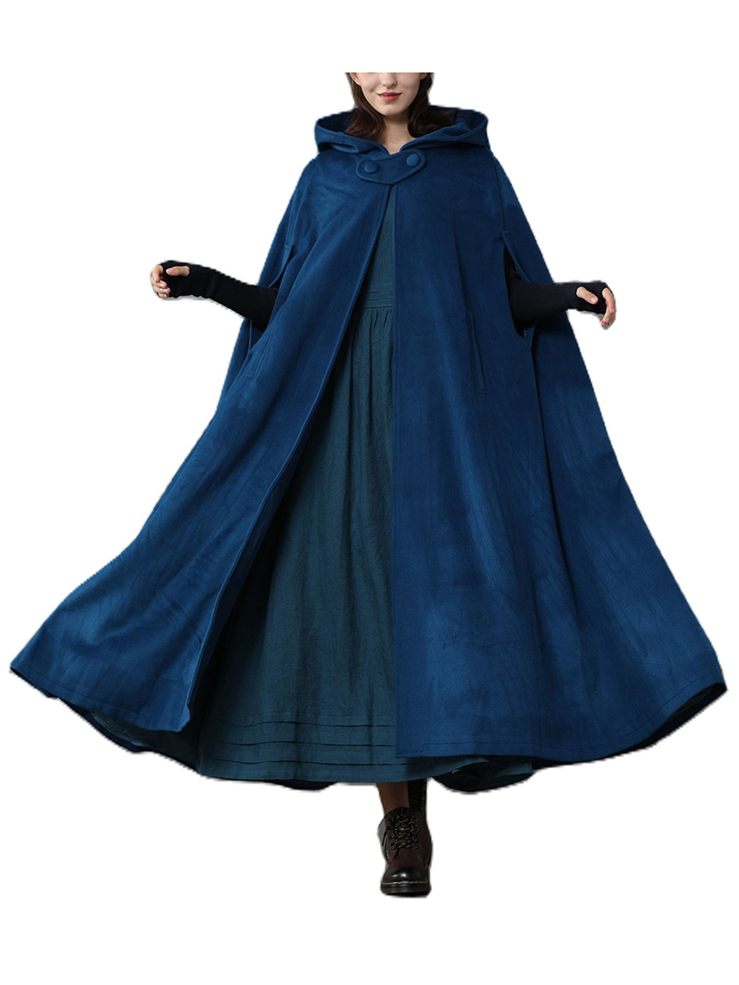 Women's Vintage-Style Long Hooded Cape Warm Windproof Winter Robe,  Polyester Cloak Coat with Drape Sleeves for Fall/Winter Costume, Winter  Outerwear