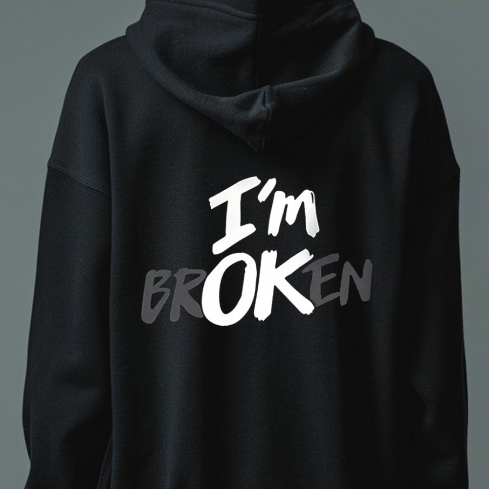 

I'm Ok Print Men' Hoodie, Comfortable And Stylish Men's Hooded Pullover - Soft, Breathable, Moisture-wicking For Fitness And Training - Men's Autumn And Winter Clothing