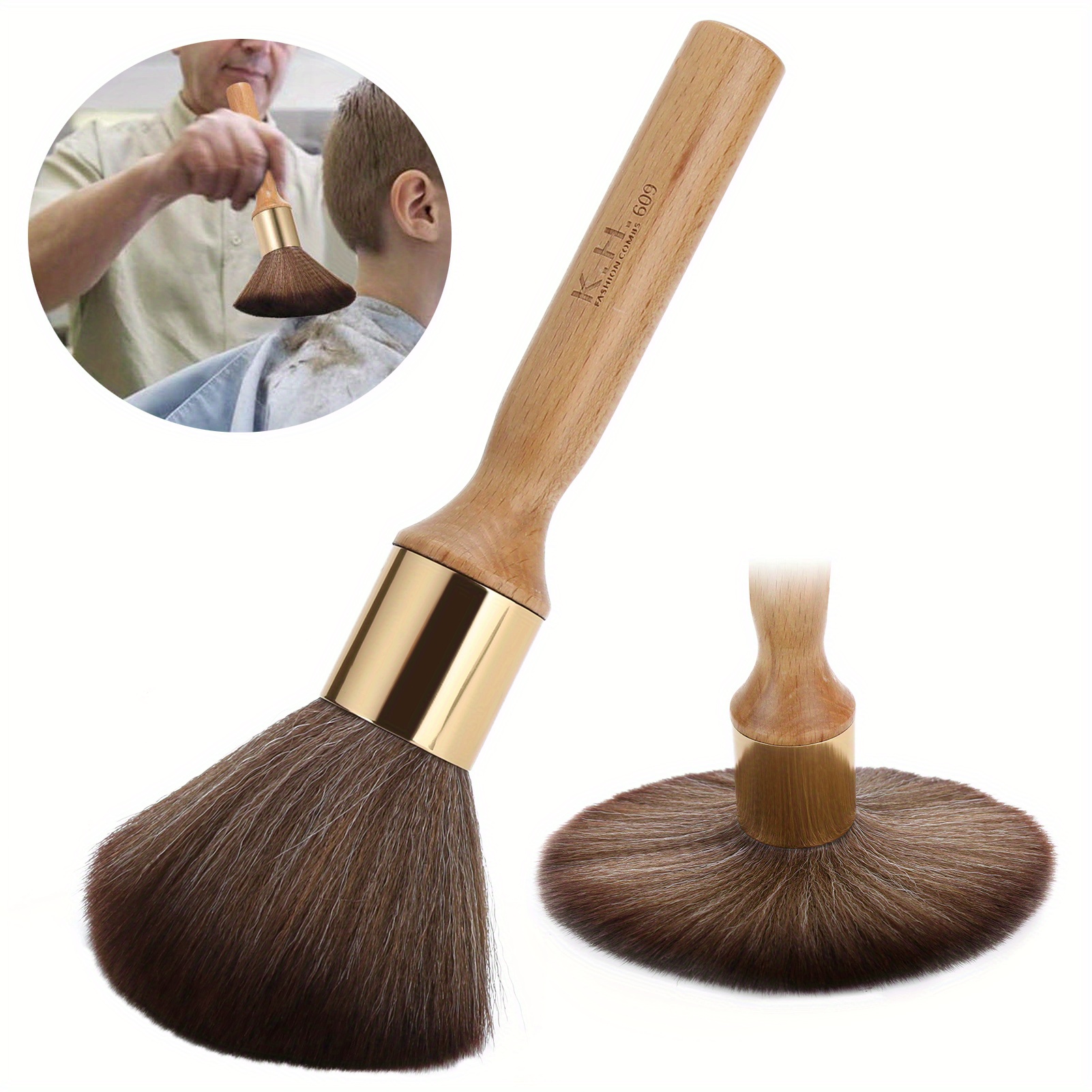 TEMU Wdingying Broken Hair Sweep Brush Neck Face Duster Professional Salon Barber Hairdressing Brushwooden