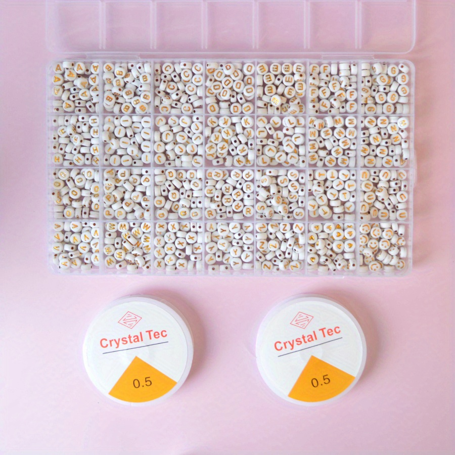 

5000pcs Acrylic Alphabet Beads Kit - White & Golden, 28 Grids With Faces & Hearts For Making - Bracelets, Necklaces, Anklets - Craft Gift Set