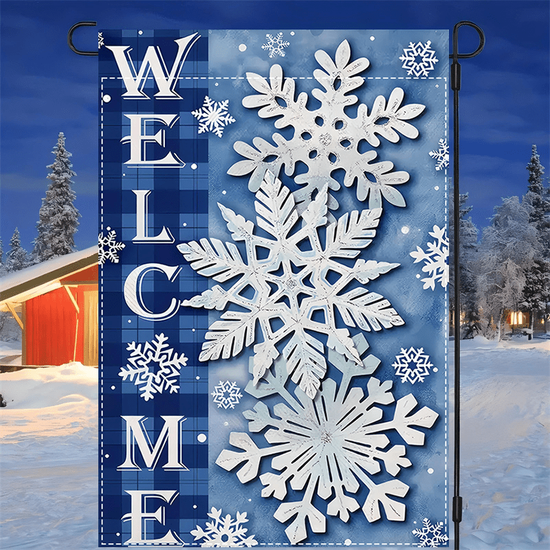 

1pc, Jit Welcome Snowflakes Blue Garden Flag, 12x18inch, Polyester, Double-sided, Waterproof, Outdoor Decorative Yard Sign, Home & Garden Holiday Accent, , Machine Washable