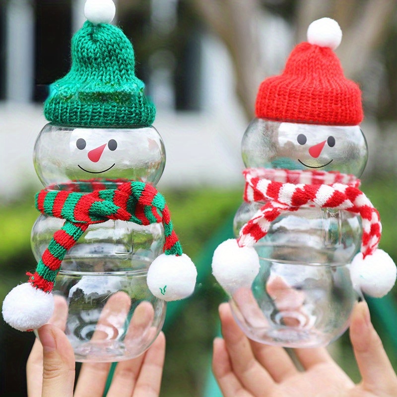 

5pcs Disposable Straw Bottle Cap Scarf Snowman Bottle Diy Beverage Bottle Holiday Celebration 500ml Drink Bottle Christmas Snowman Thickened Bottle Food Accessories