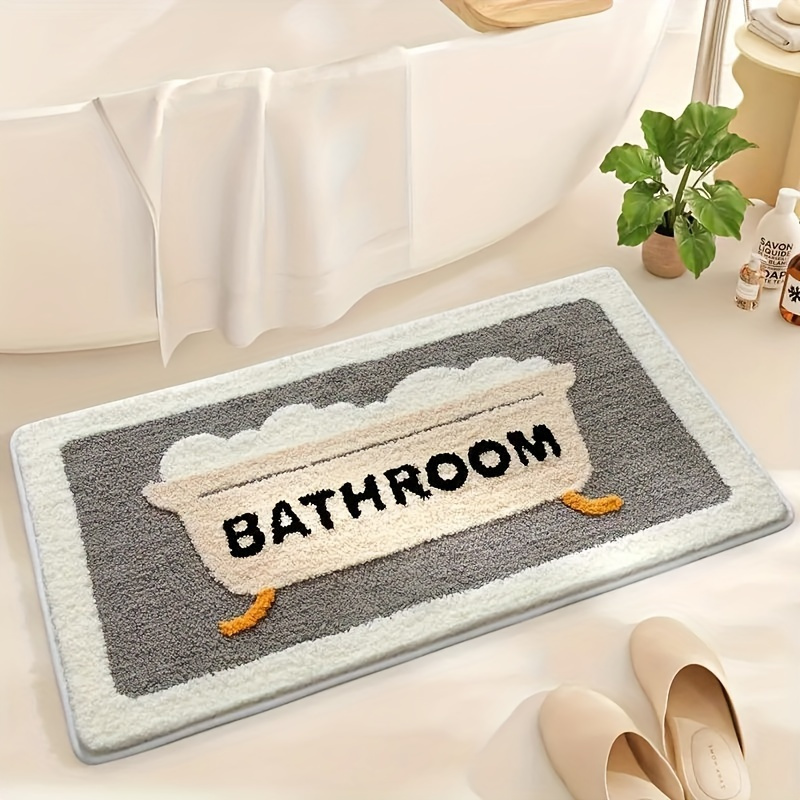 

Quick-drying Polyester Bathroom Mat, Non-slip Cartoon Bathtub Design, Machine Washable Grey Doormat