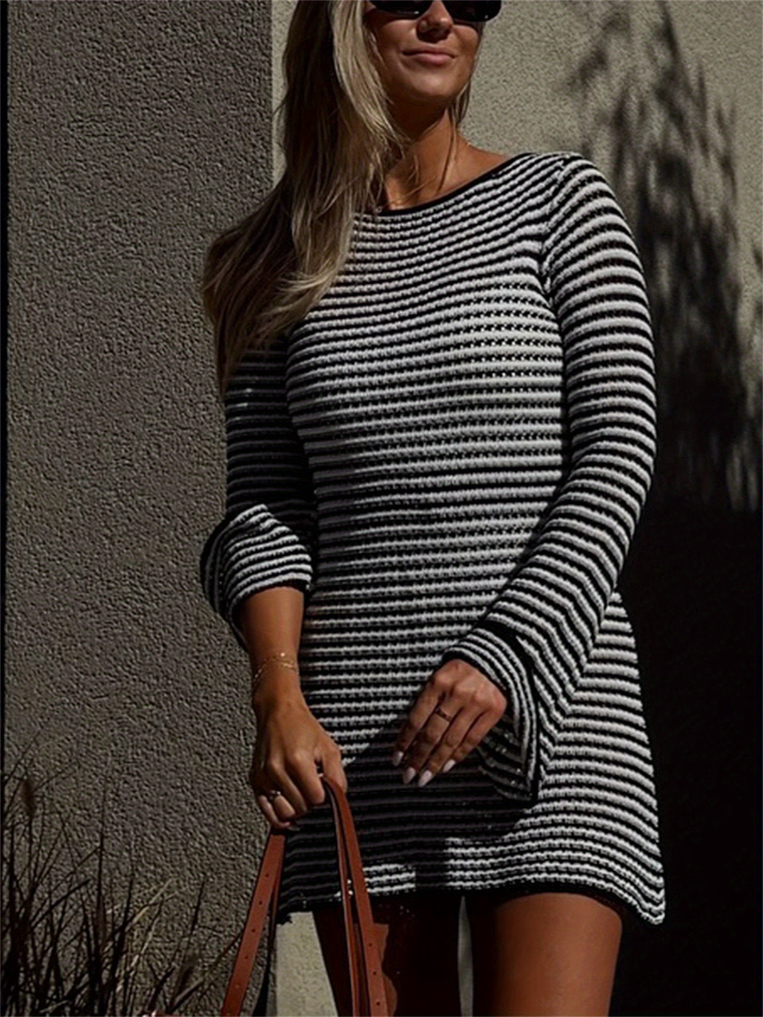 knit striped knitted bodycon dress women bodycon knitted dress striped round neck long sleeve