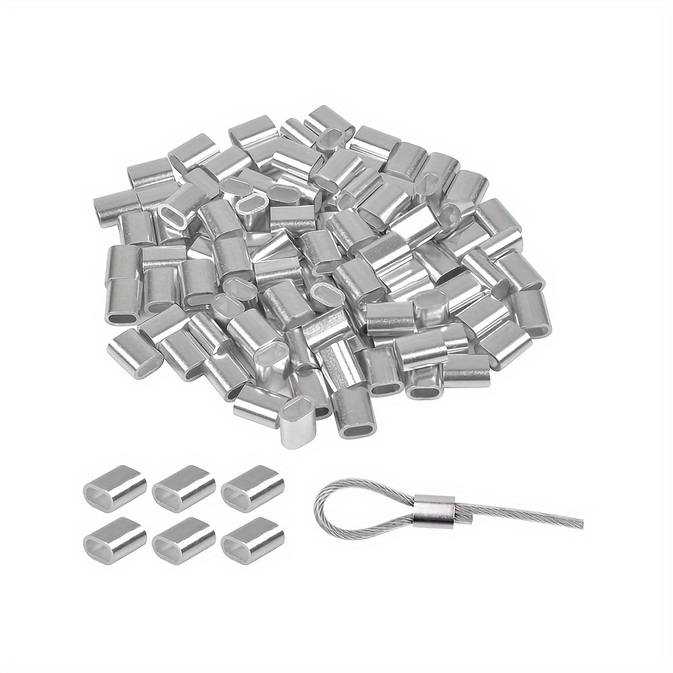 Image of 100pcs Heavy-duty Oval Crimp Sleeves - 3mm Rope Clamps Compatible For Tarpaulin, Expander & Ropes - Durable, Corrosion-resistant Fastening Solution With Clamp For, Marine, Use - Installation
