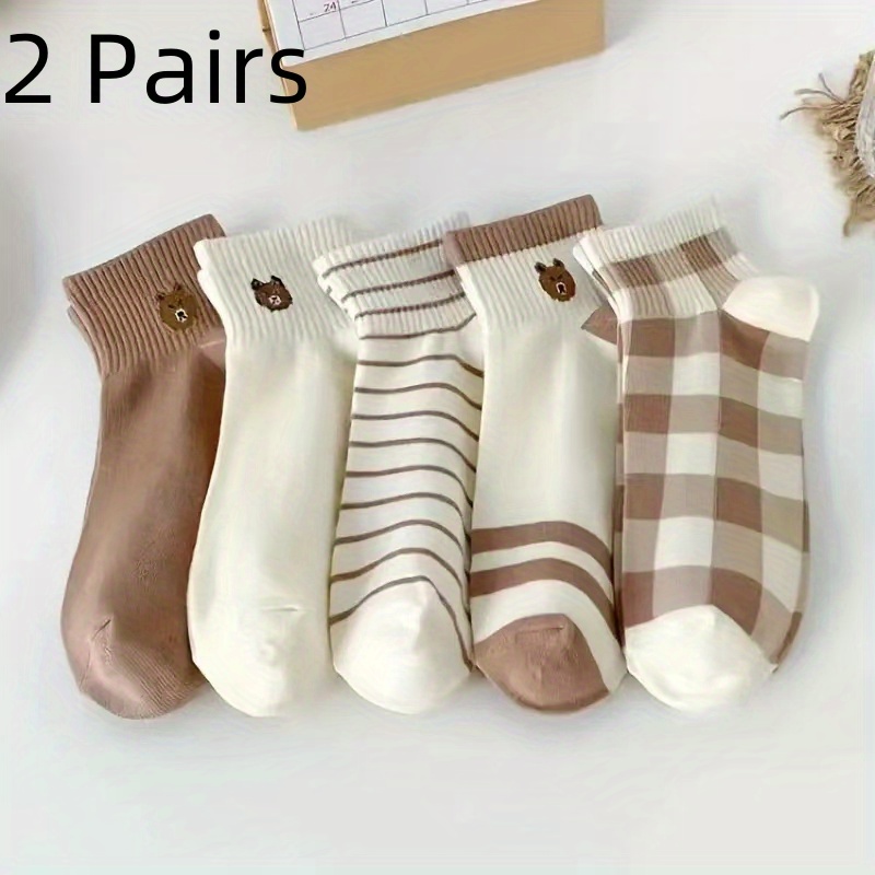 TEMU Women's Cute Teddy Bear Ankle Socks - , Fall/winter Cozy Polyester Knit Socks, Machine Washable Animal Print Stockings