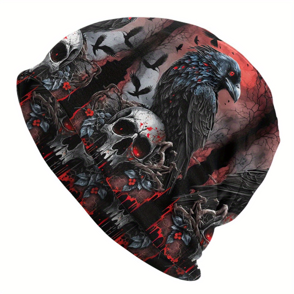 TEMU Biihudu & Skull Beanie - Trendy Ski  , Stretchy Blend