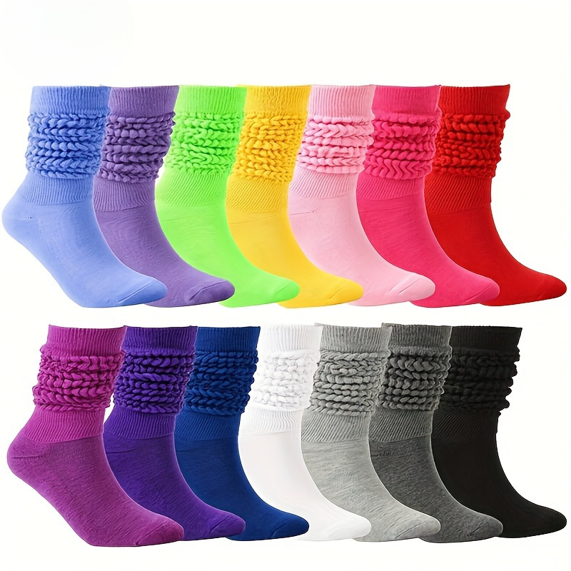 

6/10 Pairs Women' Color Knit Calf Stockings - 95% Polyamide 5% Spandex, Hand Wash Only, And Soft Polyester , Trendy Slouch Socks For Fall And Winter