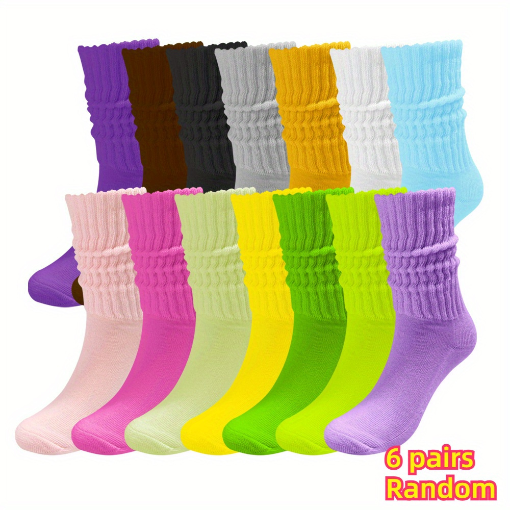 TEMU Buy 5 Get 1 Free(6pairs)/ Get 2 Free (12pairs) Pairs Unisex Dopamine-colored Slouch Socks - Soft Breathable Calf Socks, Thick & Warm For Fall