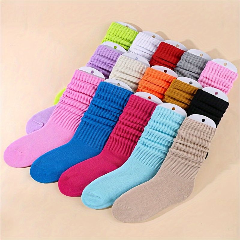 

, And Trendy Solid Slouch Socks - Cozy Polyester Knit Fabric, Machine Washable, Fall And Winter - Womens Calf Stockings And Hosiery