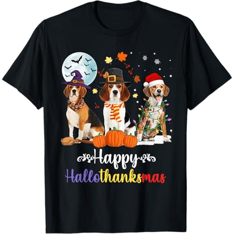 

Beagle Dog Merry Christmas Happy T-shirt, Thanksgiving Christmas Gifts For Men Women , S-xxxl, Black