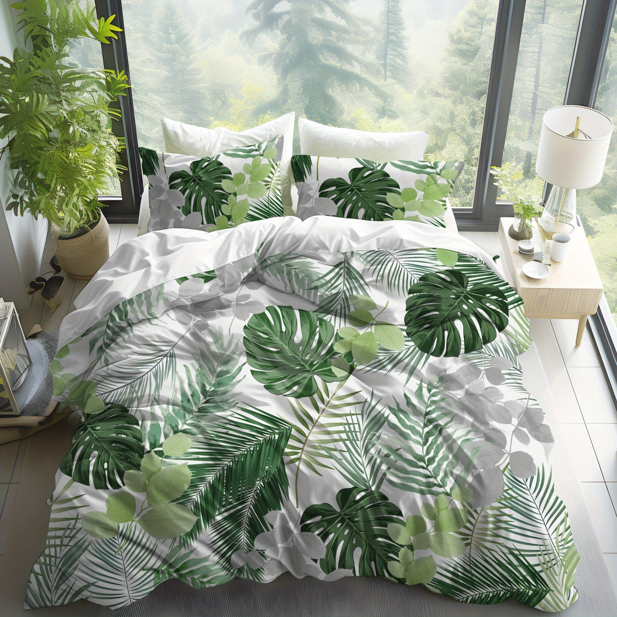 TEMU Ensemble de Housse de Couette 3pcs Motif Plante Verte Agave Super Imprimé Numérique Brossé, Tissu et Confortable, Convient pour Chambre à