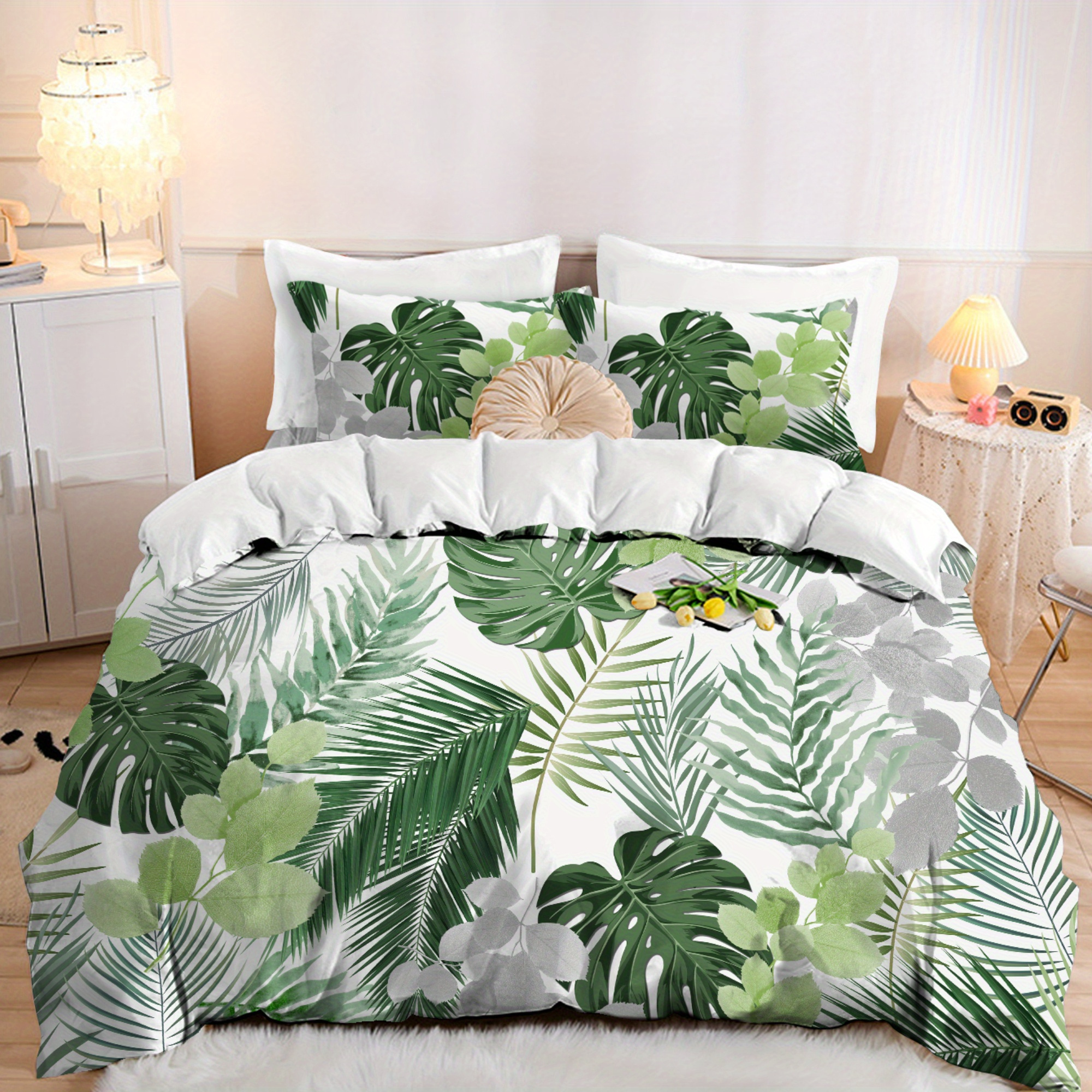 E-shop 3-teiliges Bettbezug-Set mit Grünem Pflanzen-Agave-Muster, Superweiches Gebürstetes Digitaldruck-Quilt-Set, Bettwäsche Ohne Füllstoff, Weich und