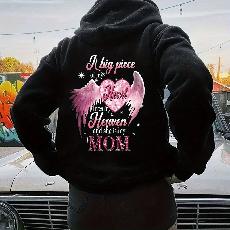 

Plus Size Mom Print Hoodie, Casual Kangaroo Pocket Drawstring Long Sleeve Hooded Sweatshirt, Women's Plus Size Clothing