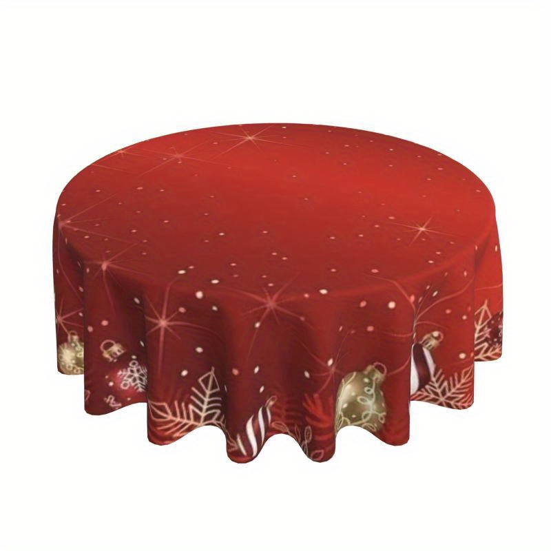 

Christmas Round Tablecloth - Waterproof, Oil-proof, Heat-resistant Polyester Table Cover For Holiday Party And Home Decor - Woven, Machine Made,