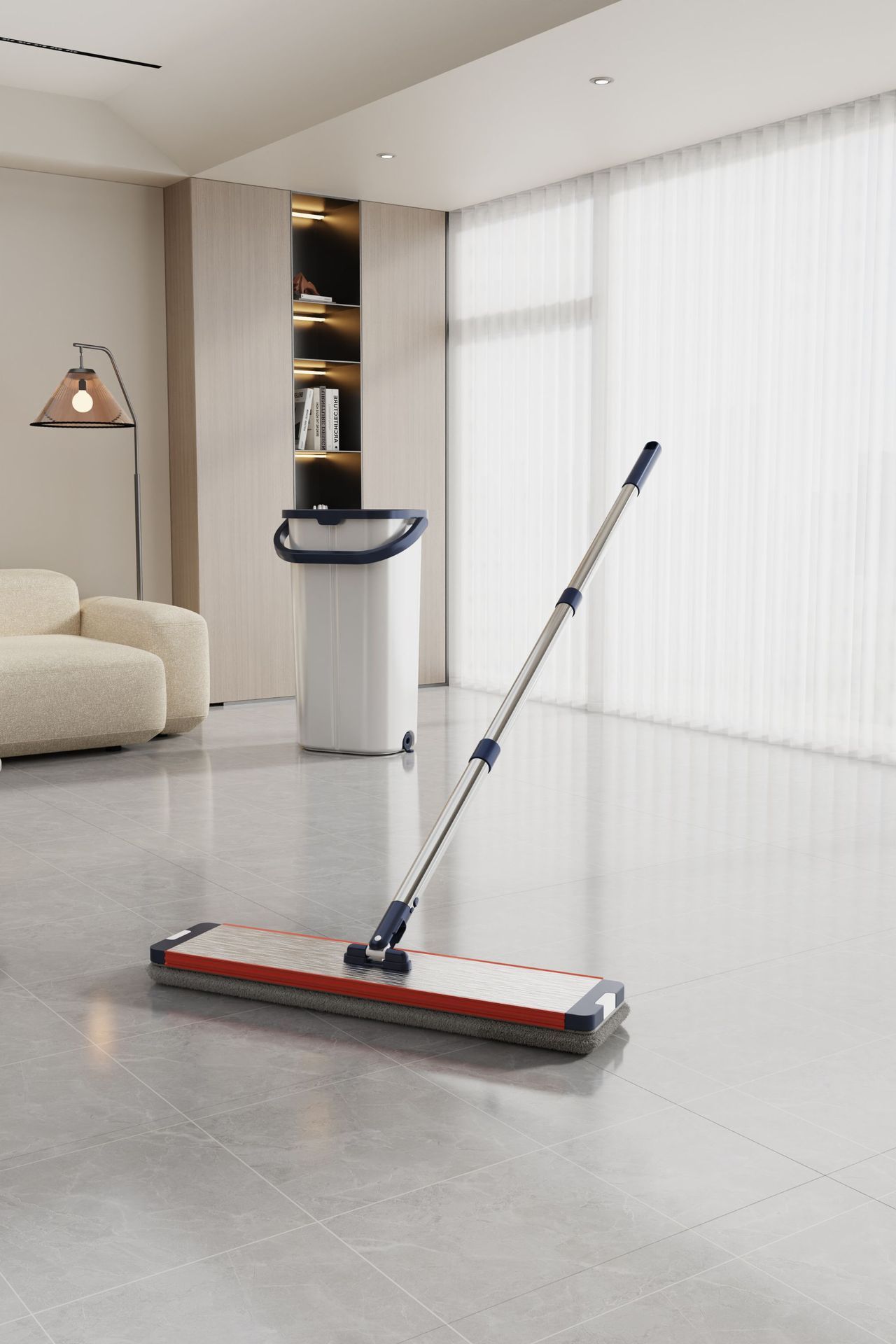 flat mop and bucket set with self cleaning system dual chamber dry wet   hands free washing ideal for living room hardwood tile and laminate floors details 5