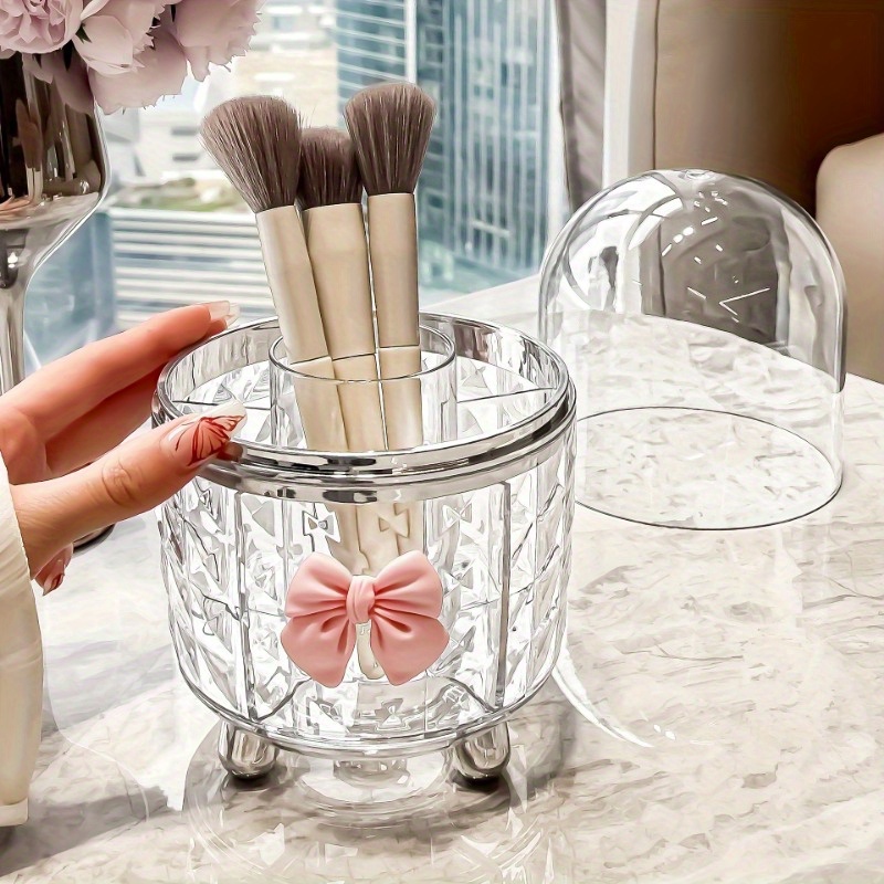 360° rotating makeup organizer, dustproof cosmetic storage for brushes, lipsticks & eyeliner with lid - bathroom vanity organizer, plastic, fragrance-free | Shop Trends | Temu