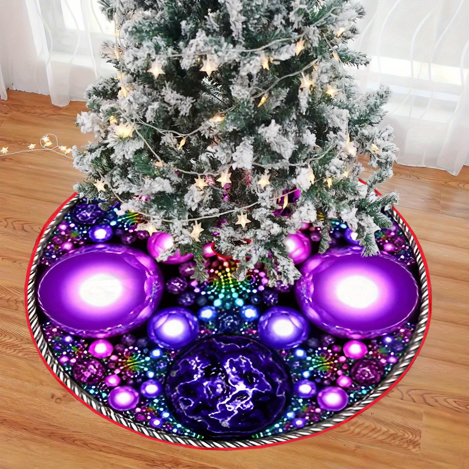 

Boho Style Polyester Christmas Tree Skirt With Universal Holiday Design, Elk & Santa Claus Patterns For Christmas Party Decorations