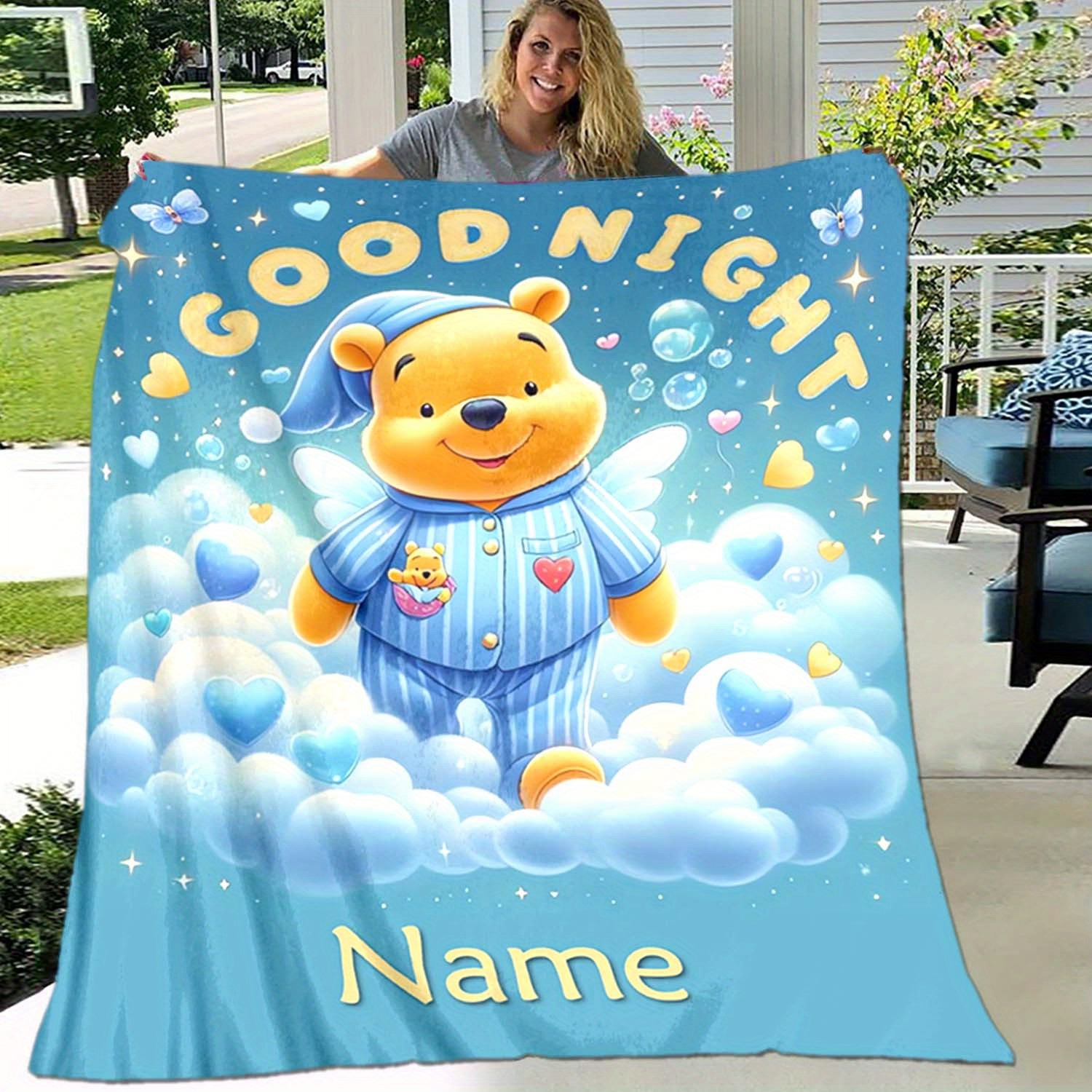 

Custom '' Winnie Blanket - Personalized, Fleece Throw For Sofa, Bed, Travel, Camping, Office, And More - Machine Washable, Multiple Sizes