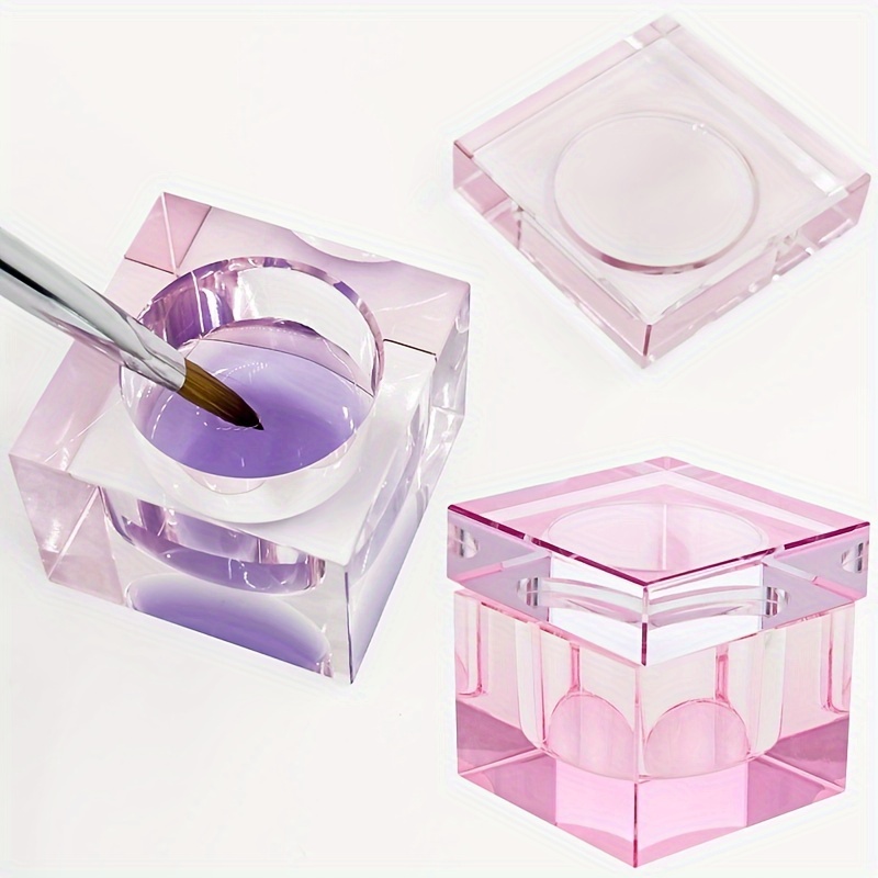 

1pc Glass Crystal Dish Cup With Metal Lid - Unscented Nail Art Tools For Acrylic Holder