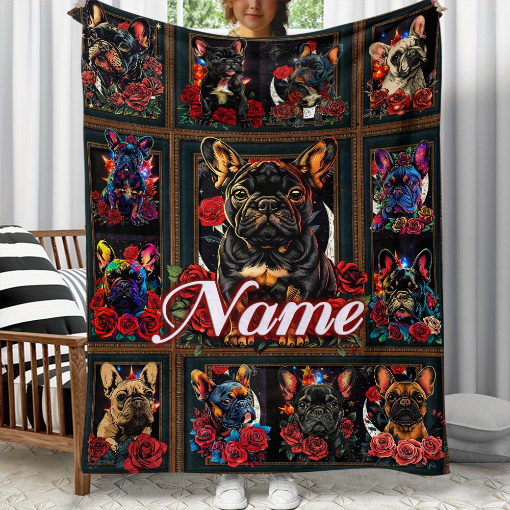 

Custom Rose French Bulldog Name Blanket - Soft, Lightweight Flannel Throw For Couch, Bed, Travel & Camping - Fleece, In Multiple Sizes