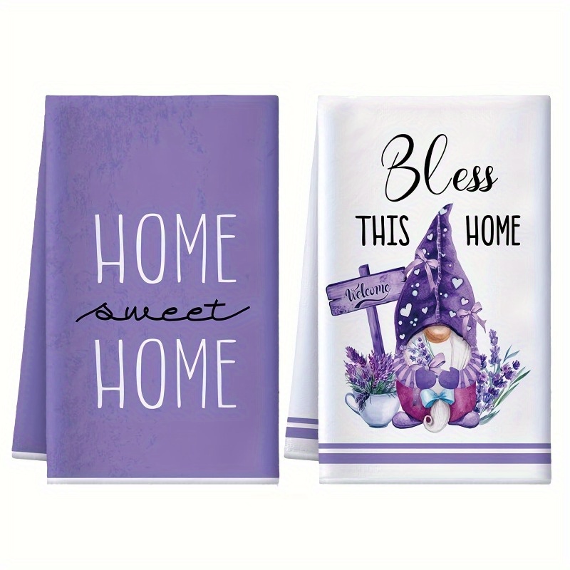 

2-piece Set, Lavender Kitchen Towels With Cartoon Design, 18x26 Inches, Super Soft Polyester, , Fade-resistant, Machine Washable, Home Decor And Gifts