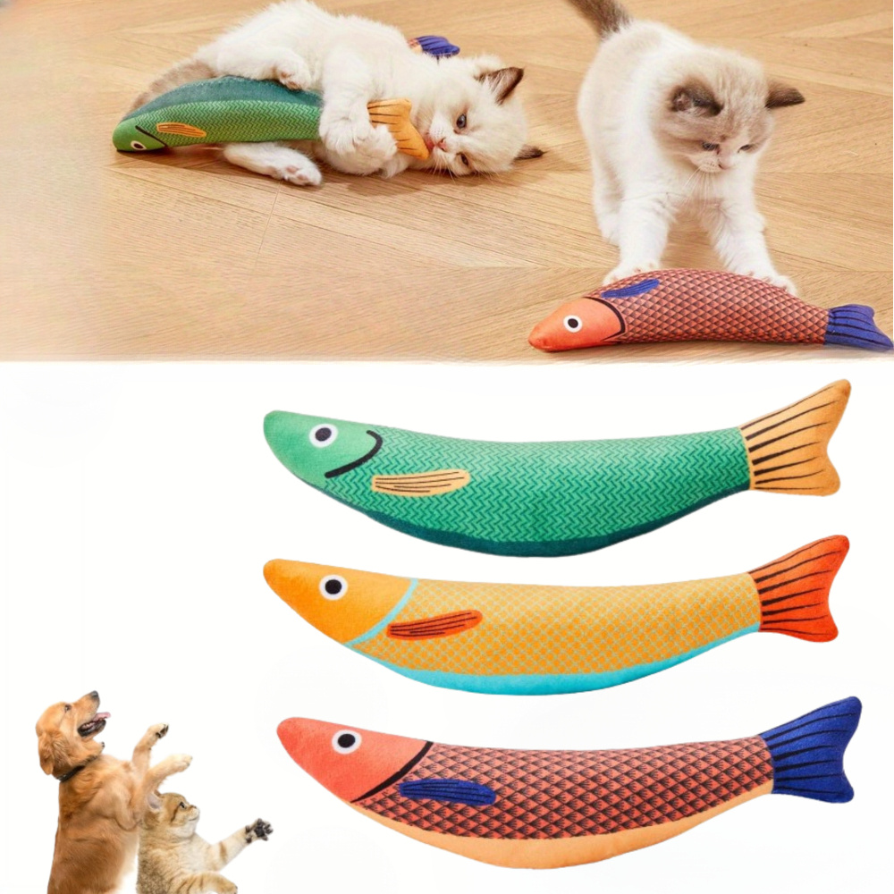 

3pcs Pet Cat Fish Model Toys, Soft And Bite-resistant, Interactive Plush Kicking Toys, Picking Cat Chewing Toys, Plush Toys, Suitable For Indoor Kittens To Play With