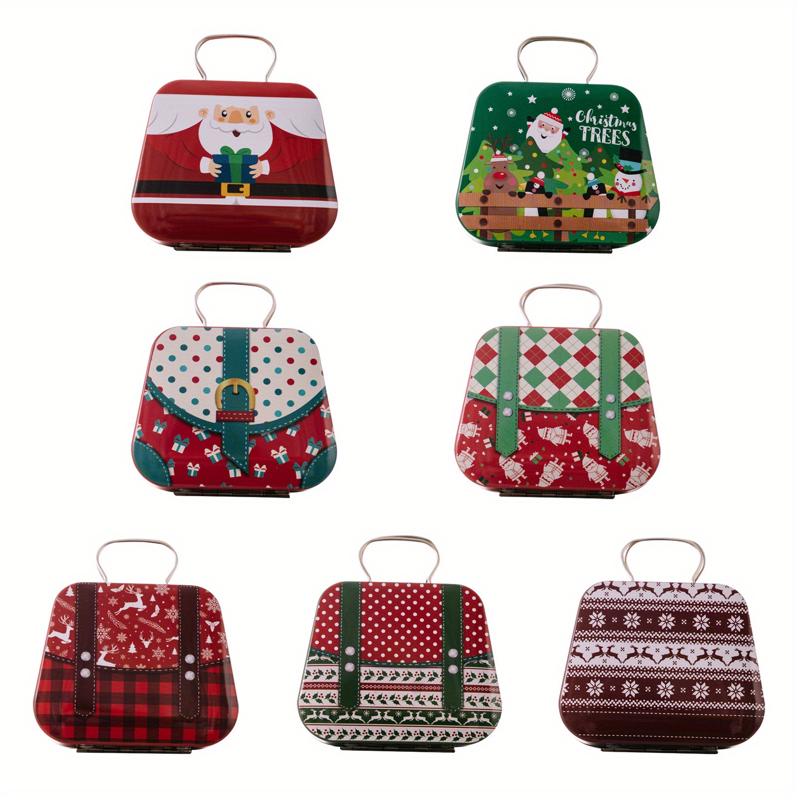 7pcs Christmas Tinplate Handbag Candy Boxes - Holiday Gifts & Party Favors, Gift Bags, Christmas Decor