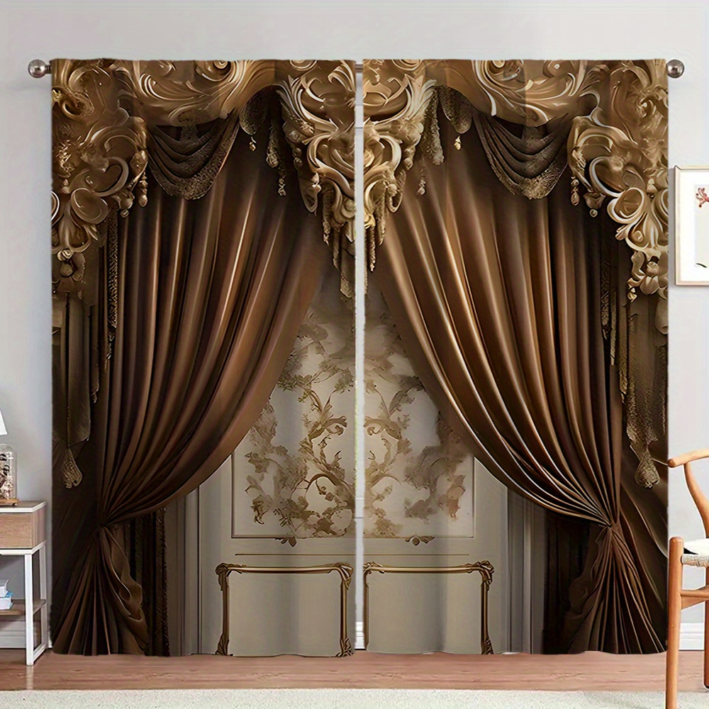 

2pcs Luxury Artistic Polyester Curtains - Contemporary Knit Weave, Machine Washable, No Power Needed, For Living Room, Bedroom, Office, , Home Decor - , Design