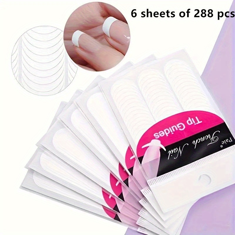 TEMU 288pcs French Manicure Nail Art Stickers Strips, Self-adhesive Nail Sticker Tips Nail Tips Guides For Manicure Decoration, Moon Shape Design White