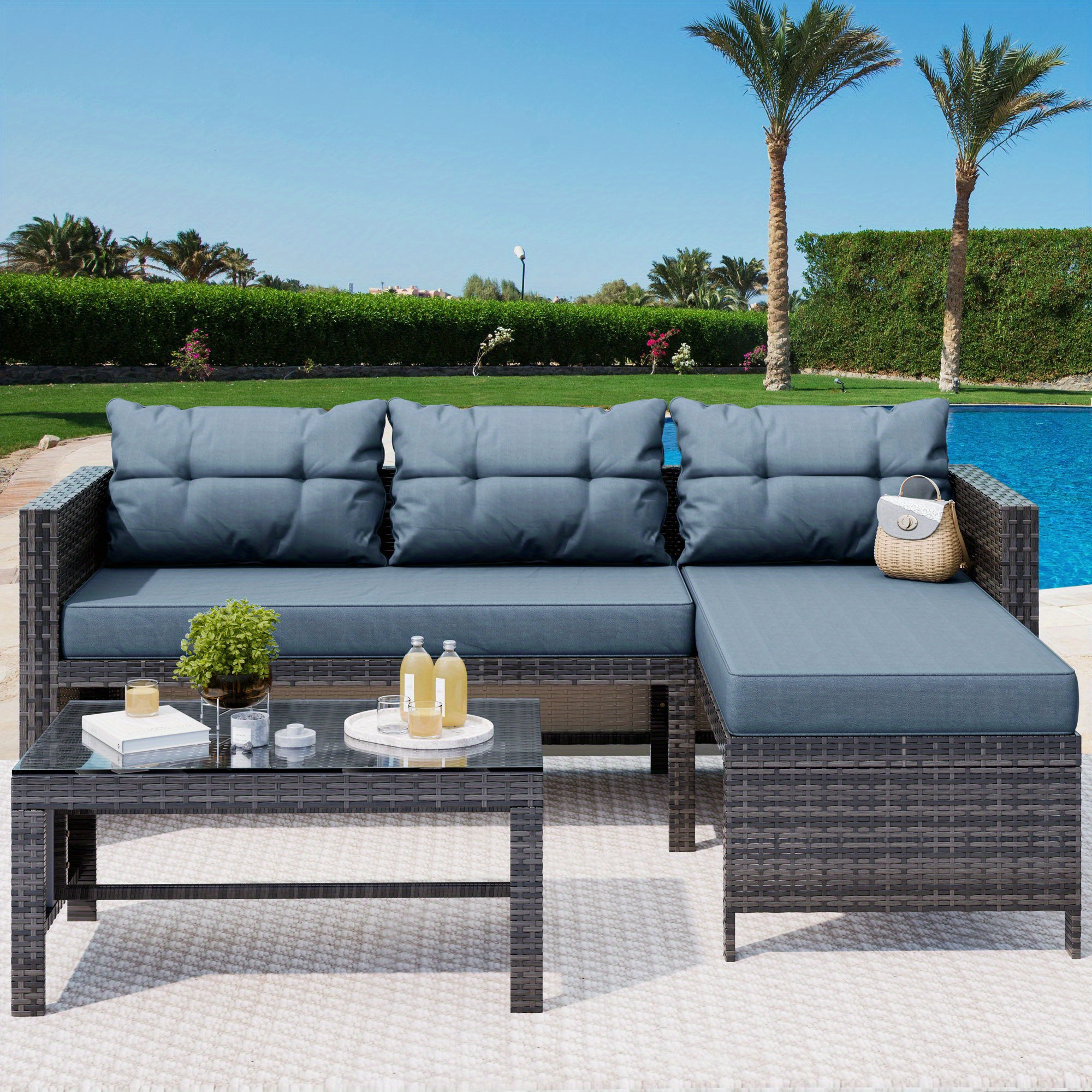 

Outdoor Furniture Set 3 Piece Patio Set Patio Conversation Sets Outdoor Sectional Sofa Patio Loveseat Coffee Table