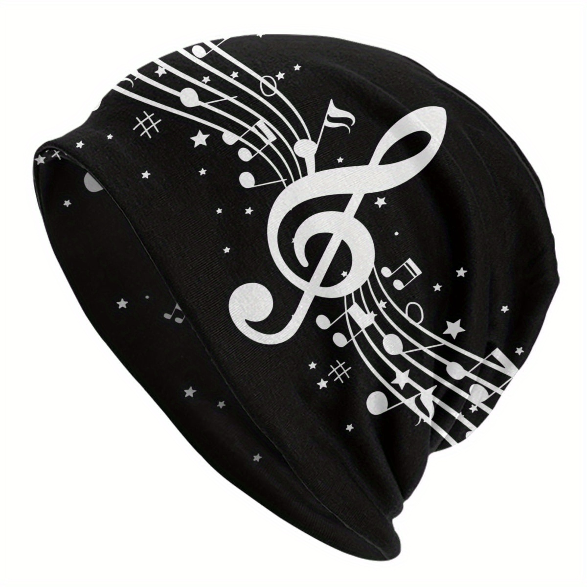 

Biihudu Men's Novelty Beanie, Black Knit Cap With Notes & Music Symbols, , Polyester & Spandex , Unisex Fashion Accessory