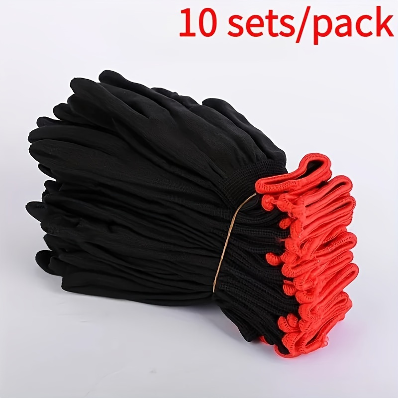 

10 Pairs Black Nylon Hand Coverings For Motorcycling, Auto Work, Billiards - Breathable & Safety Insulation Gloves