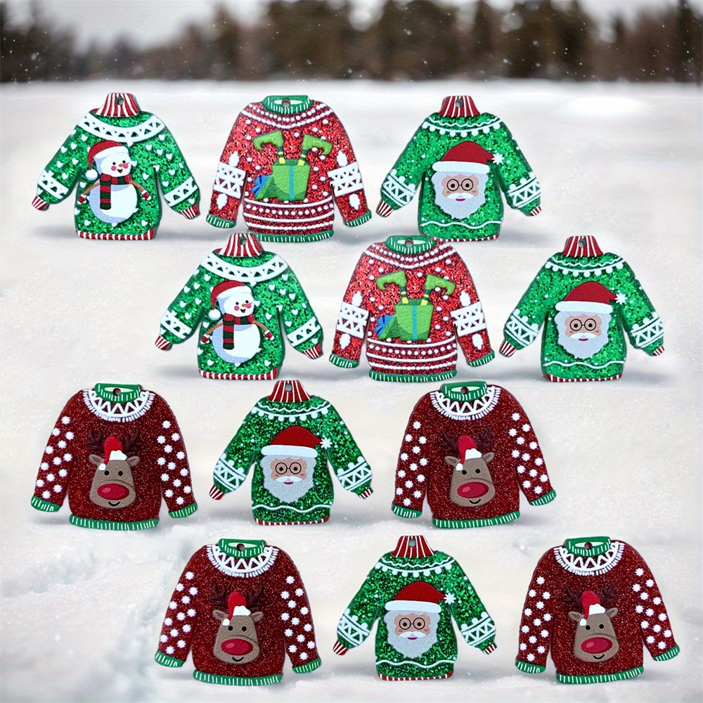 

24pcs Cute Christmas Sweater Elk Snowman Santa Claus Gift Box Pattern Earrings Pendant Acrylic Pendant For Diy Earrings Keychain