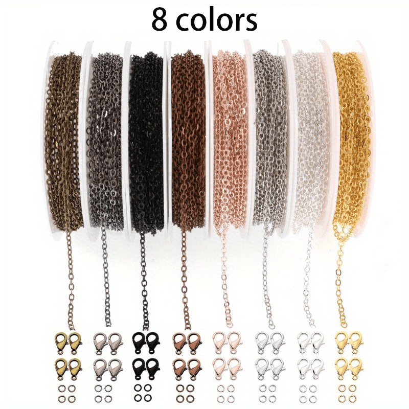 TEMU 8-color Iron Chain Rolls Set With Clasps, Copper-plated Metal Jewelry Making Supplies For Diy Necklaces, Earrings, Bracelets Crafts Findings