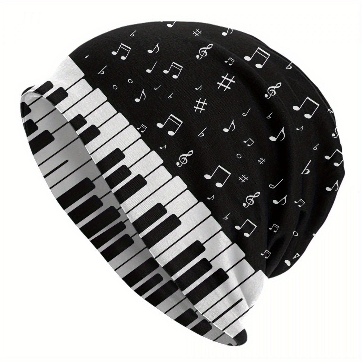 

Biihudu Music Note Beanie Knit Hat - Polyester And Elastane Cap With Keys Design For Fashion