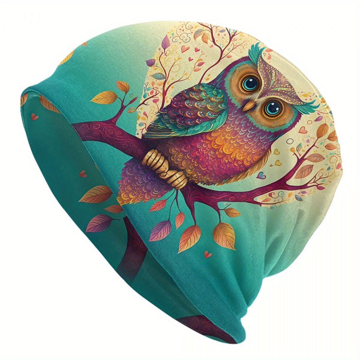 

Biihudu Owl Print Polyester Spandex Knitted Bucket Hat - Unisex Slouchy Cap With Embroidered