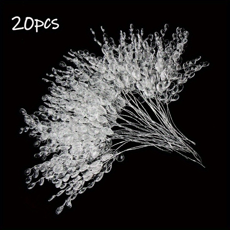 20pcs Elegant Acrylic Bead Flower Stems With - Versatile Twig Picks For Wedding Decor, & Craft Jewelry Charms, Flower Beads
